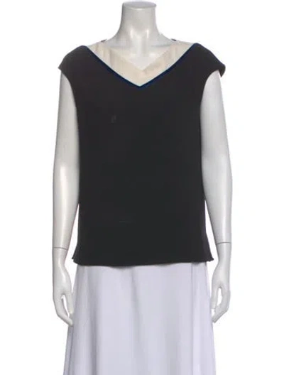 Pre-owned Maje V-neck Short Sleeve Blouse In Black