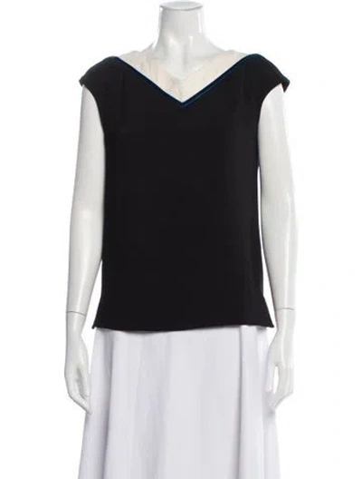 Pre-owned Maje V-neck Short Sleeve Blouse In Black