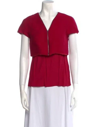 Pre-owned Maje V-neck Short Sleeve Blouse In Pink