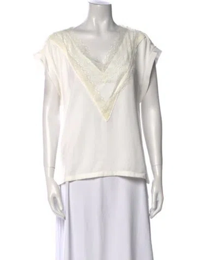 Pre-owned Maje V-neck Short Sleeve Blouse In White