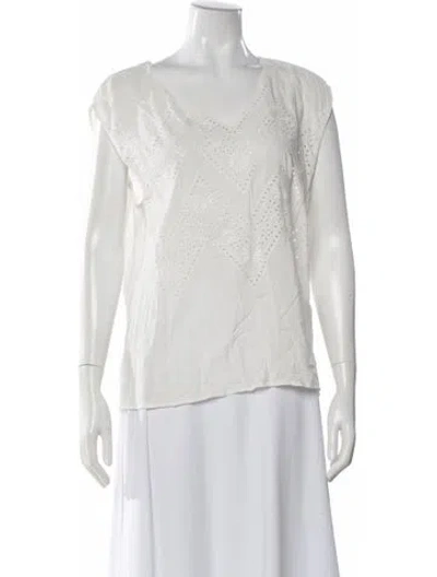 Pre-owned Maje V-neck Short Sleeve Blouse In White