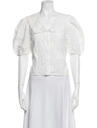 Pre-owned Maje V-neck Short Sleeve Blouse In White