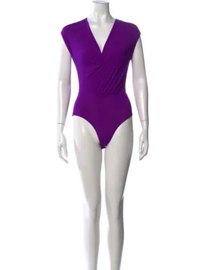 Pre-owned Maje V-neck Short Sleeve Bodysuit In Purple