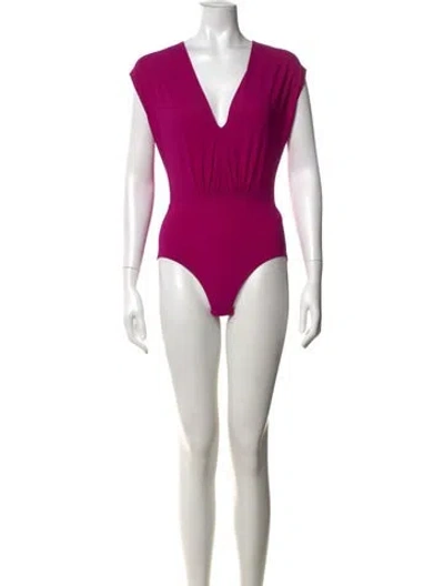 Pre-owned Maje V-neck Short Sleeve Bodysuit In Purple