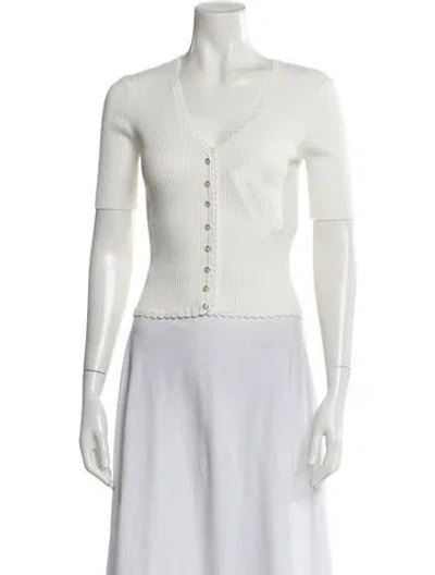 Pre-owned Maje V-neck Short Sleeve Button-up Top In White