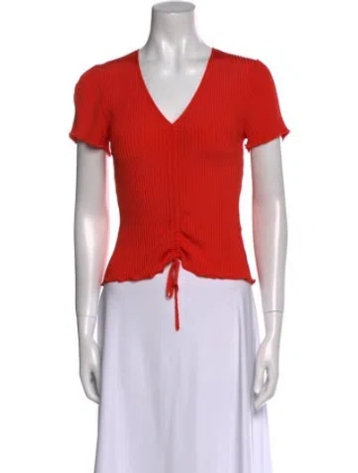 Pre-owned Maje V-neck Short Sleeve Crop Top In Red