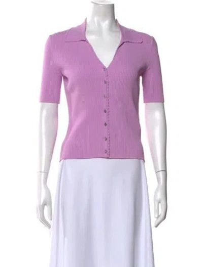 Pre-owned Maje V-neck Short Sleeve Polo In Purple