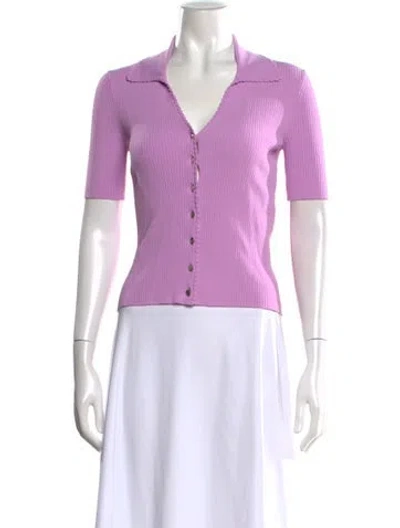 Pre-owned Maje V-neck Short Sleeve Polo In Purple