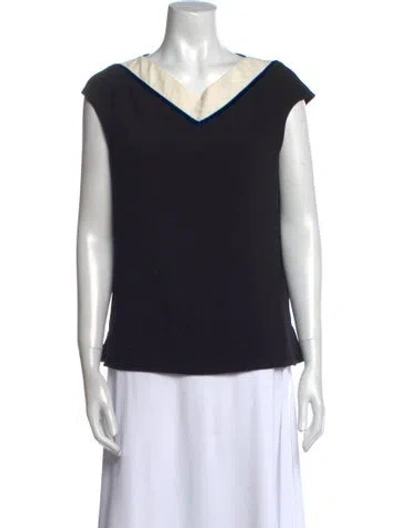 Pre-owned Maje V-neck Short Sleeve Top In Black