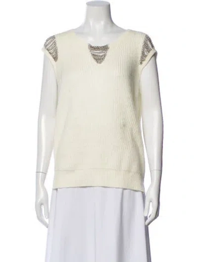 Pre-owned Maje V-neck Short Sleeve Top In Neutral