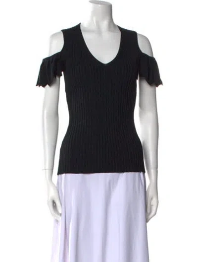 Pre-owned Maje V-neck Short Sleeve T-shirt In Black