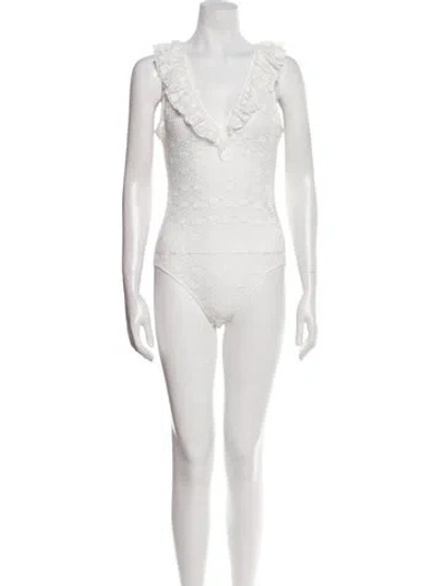 Pre-owned Maje V-neck Sleeveless Bodysuit In White