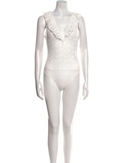 Pre-owned Maje V-neck Sleeveless Bodysuit In White