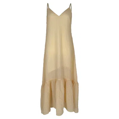 Pre-owned Maje V-neck Sleeveless Maxi Dress In Light Yellow Polyester In Beige