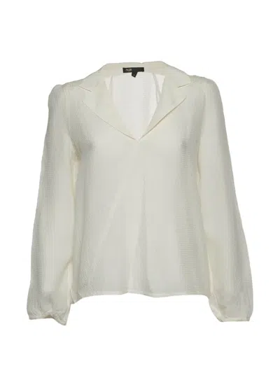 Pre-owned Maje V-neck Textured Blouse In White