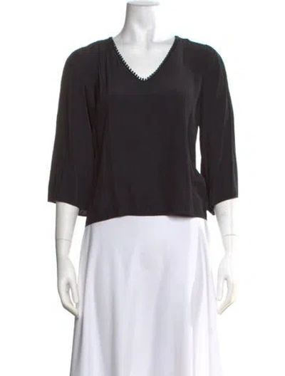Pre-owned Maje V-neck Three-quarter Sleeve Blouse In Black
