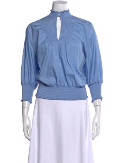 Pre-owned Maje V-neck Three-quarter Sleeve Blouse In Blue