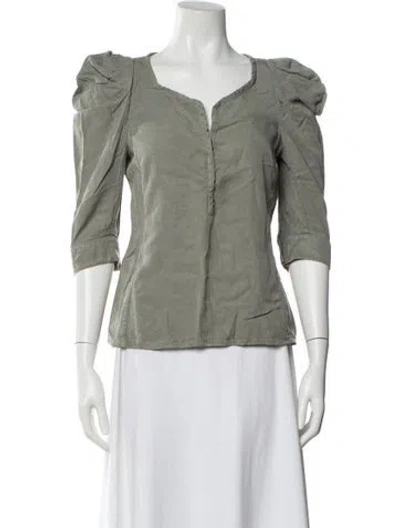 Pre-owned Maje V-neck Three-quarter Sleeve Blouse In Gray