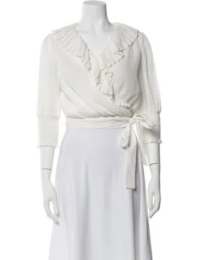 Pre-owned Maje V-neck Three-quarter Sleeve Blouse In White