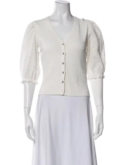 Pre-owned Maje V-neck Three-quarter Sleeve Blouse In White