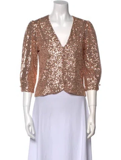 Pre-owned Maje V-neck Three-quarter Sleeve Crop Top In Pink