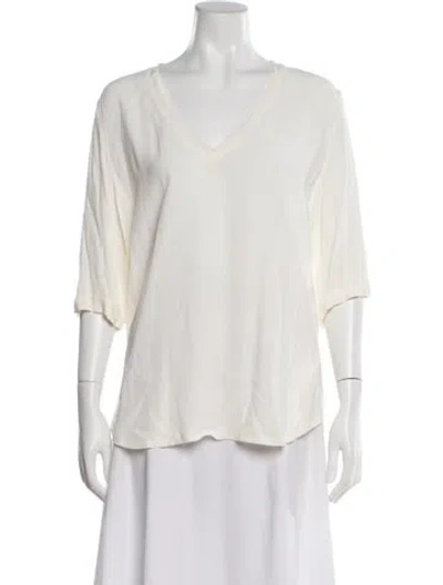 Pre-owned Maje V-neck Three-quarter Sleeve Top In White