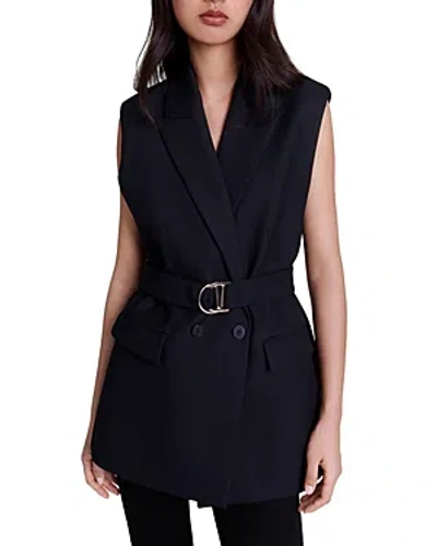 Maje Vollyne Belted Sleeveless Blazer In Black