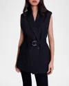 Maje Vollyne Belted Sleeveless Blazer In Black