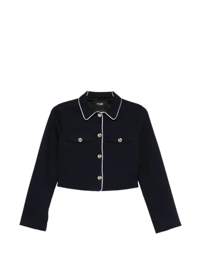 Maje Vussa Button Piped Jacket In Blue