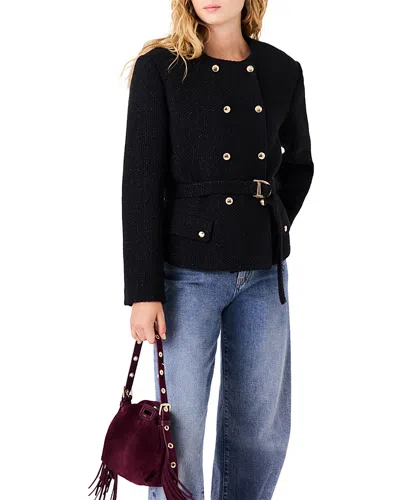 Maje Vyder Double Breasted Collarless Jacket In Black