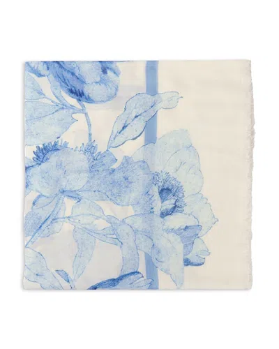 Maje Watercolor Themed Square Shawl In White/blue