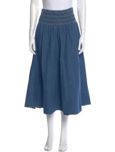 Pre-owned Maje Whipstitch Trim Midi Length Skirt W/ Tags In Blue