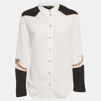 Maje White & Black Love Embroidered Crepe Chesti Shirt In Neutral