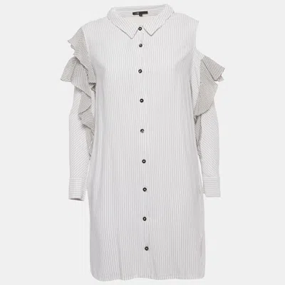 Pre-owned Maje White & Black Striped Crepe Cold Shoulder Mini Dress L