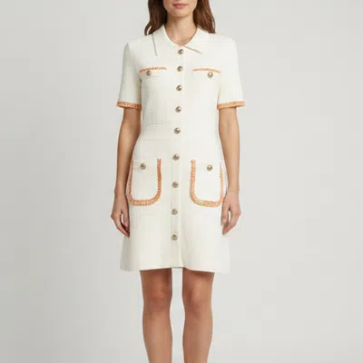 Pre-owned Maje White Bouclé Knit Braid Trim Risal Mini Dress S