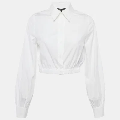 Maje White Cotton Button Front Crop Shirt