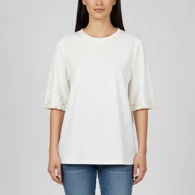 Pre-owned Maje White Cotton Pearl Embellished Short Sleeve Tristana T-shirt S