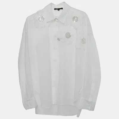 Pre-owned Maje White Floral Applique Organza Shirt M