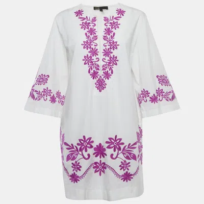 Pre-owned Maje White Floral Embroidery Cotton V-neck Mini Dress M