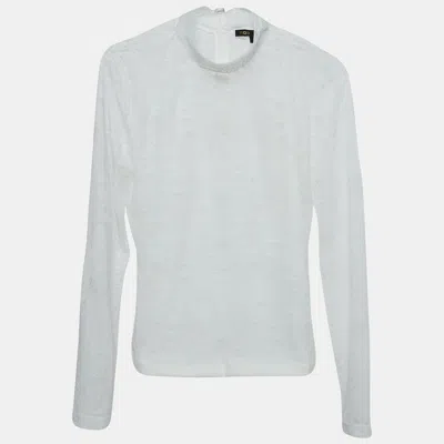 Maje White Floral Lace Semi Sheer Top In Blue