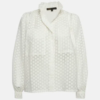 Maje White Floral Pattern Chiffon Sheer Shirt