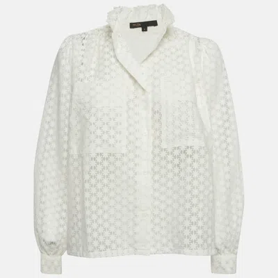 Pre-owned Maje White Floral Pattern Chiffon Sheer Shirt S
