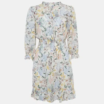 Maje White Floral Print Chiffon Ruffled Mini Dress