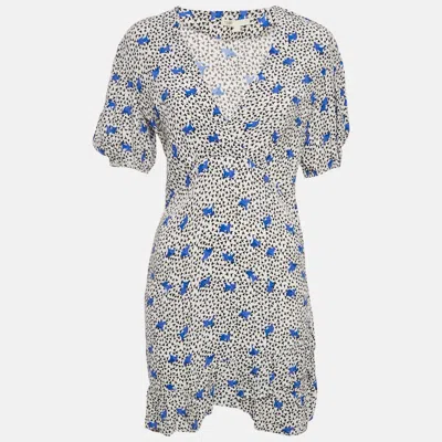 Maje White Floral Print Crepe Asymmetric Ruffled Mini Dress In Multi