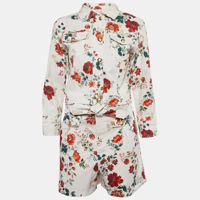 Pre-owned Maje White Floral Print Denim Imprime Top And Shorts Set S/l