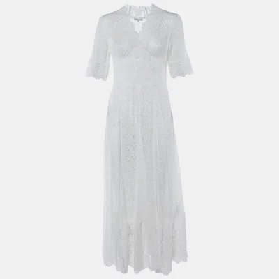 Pre-owned Maje White Guipure Lace Paneled Long Dress Xl