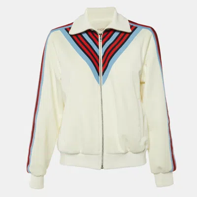 Maje White Jersey Striped Trim Manela Zip Up Jacket In Multi