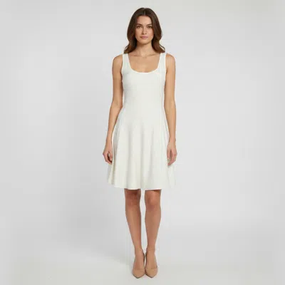 Pre-owned Maje White Knit Sleeveless Flared Sequin Mini Dress M