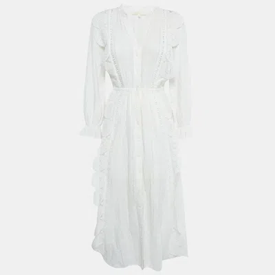 Pre-owned Maje White Lace Button Front Midi Dress S