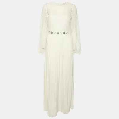 Pre-owned Maje White Lace Crystal Embellished Maxi Dress S